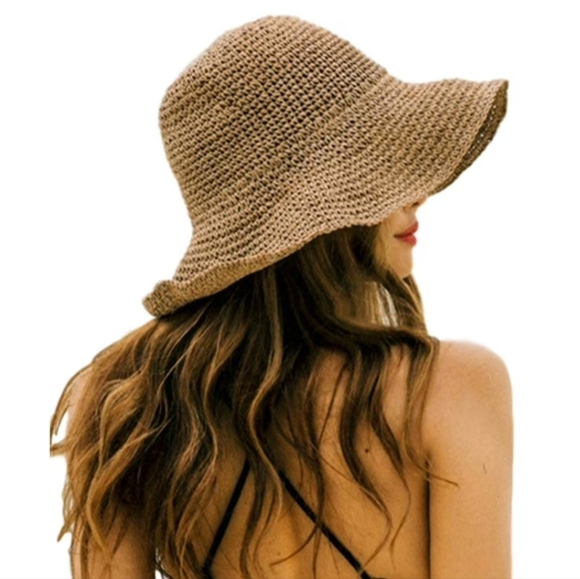 Vintage Accessories - FLOPPY Straw Sun Brim Folding Packable Hat